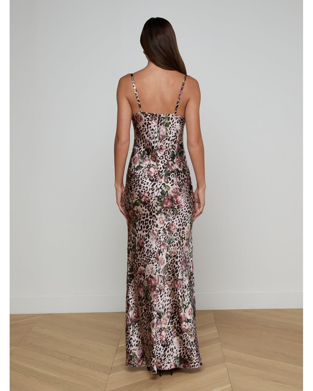 Robe De Soirée En Soie Sayla, Imprimé Léopard Et Roses L'Agence en coloris Multicolor