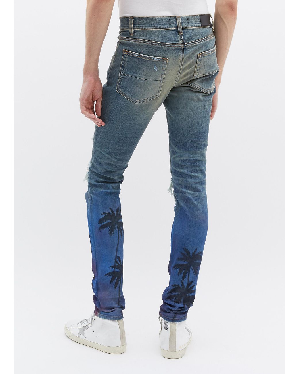 Amiri 'thrasher' Palm Tree Print Ripped Slim Fit Jeans in Blue for Men |  Lyst