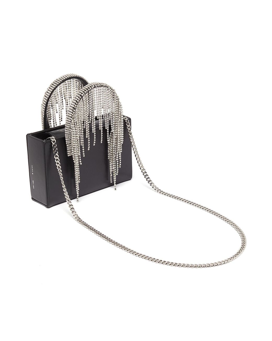 Midi Crystal Fringe Tote in Black Leather