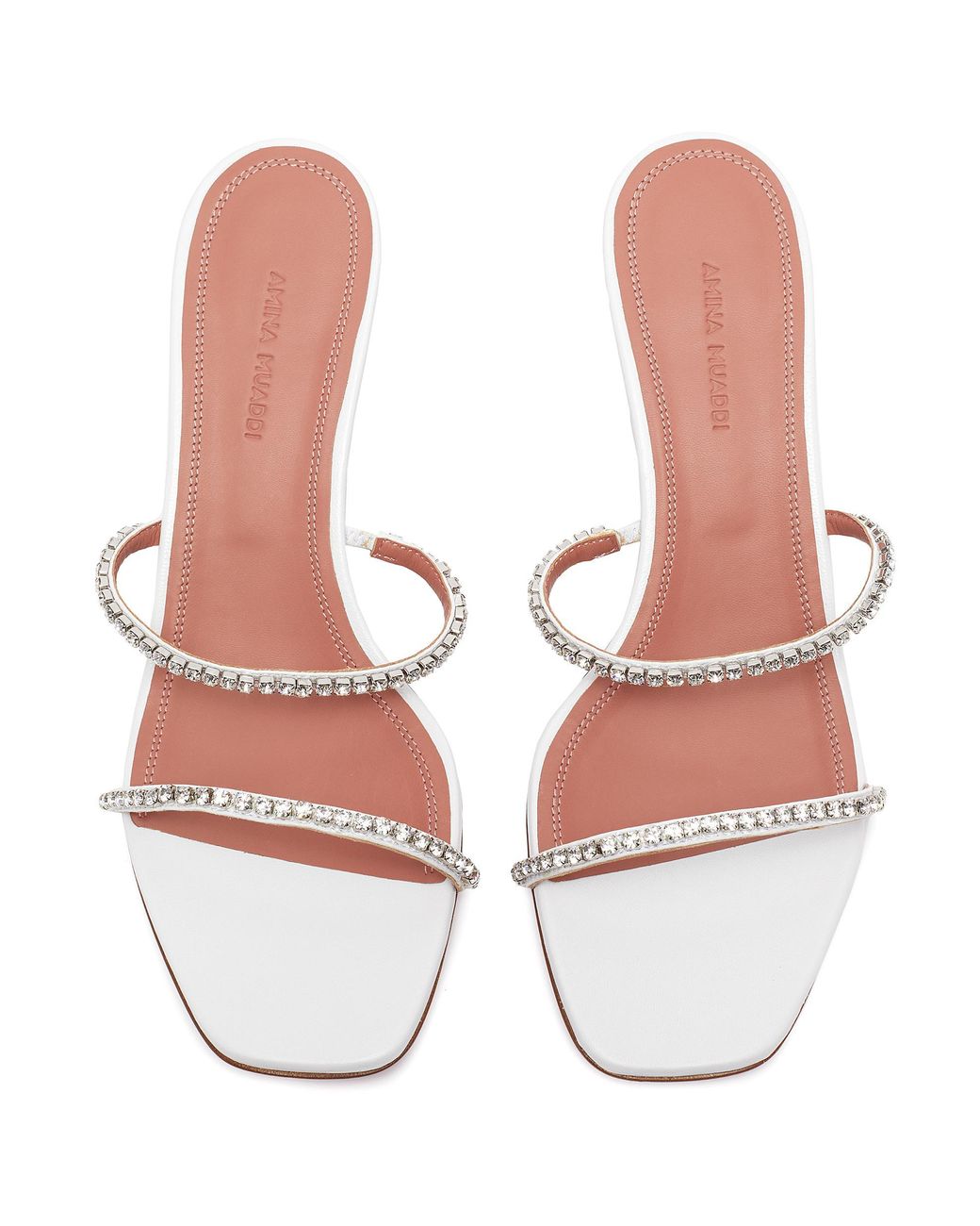 AMINA MUADDI 'gilda' Crystal Strap Heeled Leather Sandals in White ...