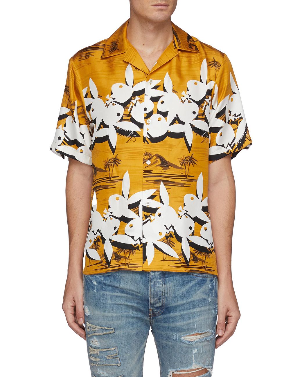 Amiri Playboy Print Silk Hawaiian Shirt Men Clothing Shirts Short