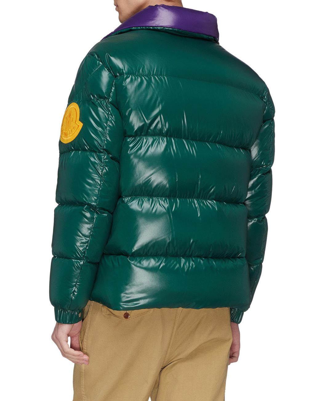 Moncler Synthetic Logo Patch Down Puffer Jacket in Green for Men | Lyst