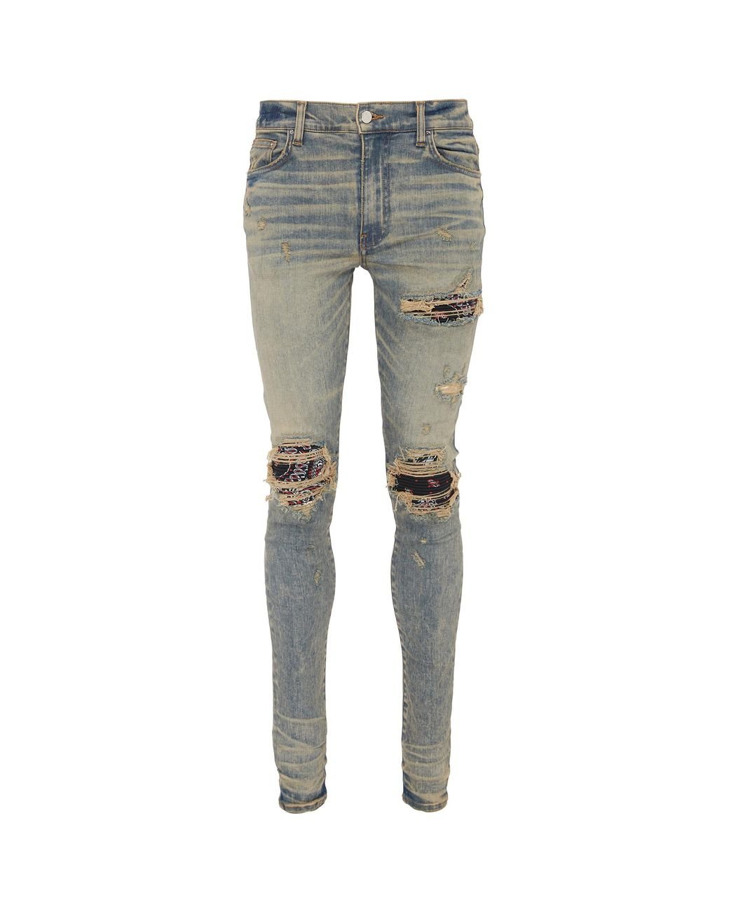 Amiri 'mx1' Bandana Patch Ripped Skinny Jeans in Blue for Men | Lyst