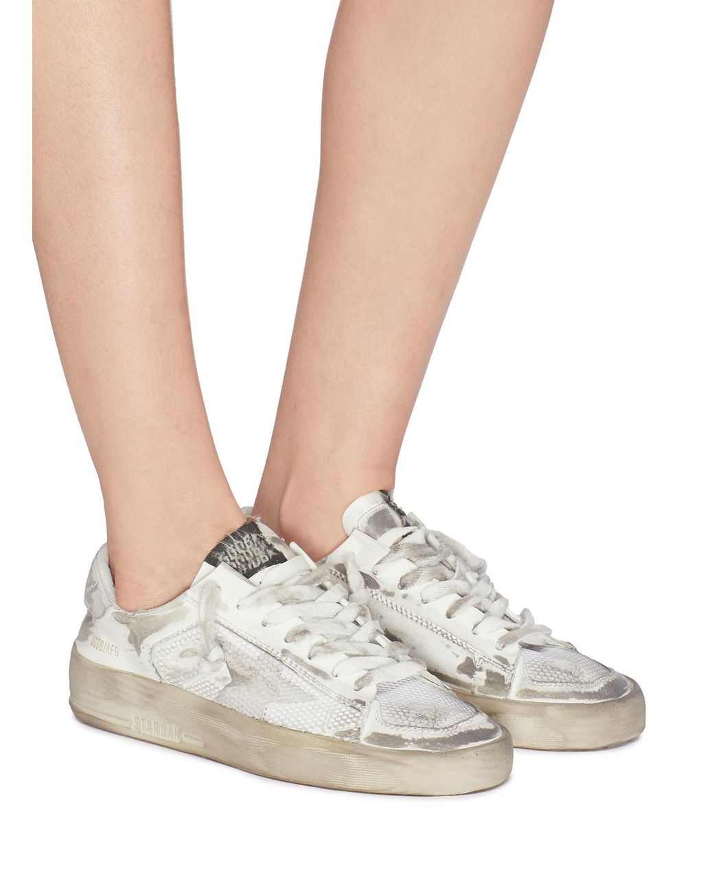 Golden Goose stardan Mesh Panel Distressed Leather Sneakers in