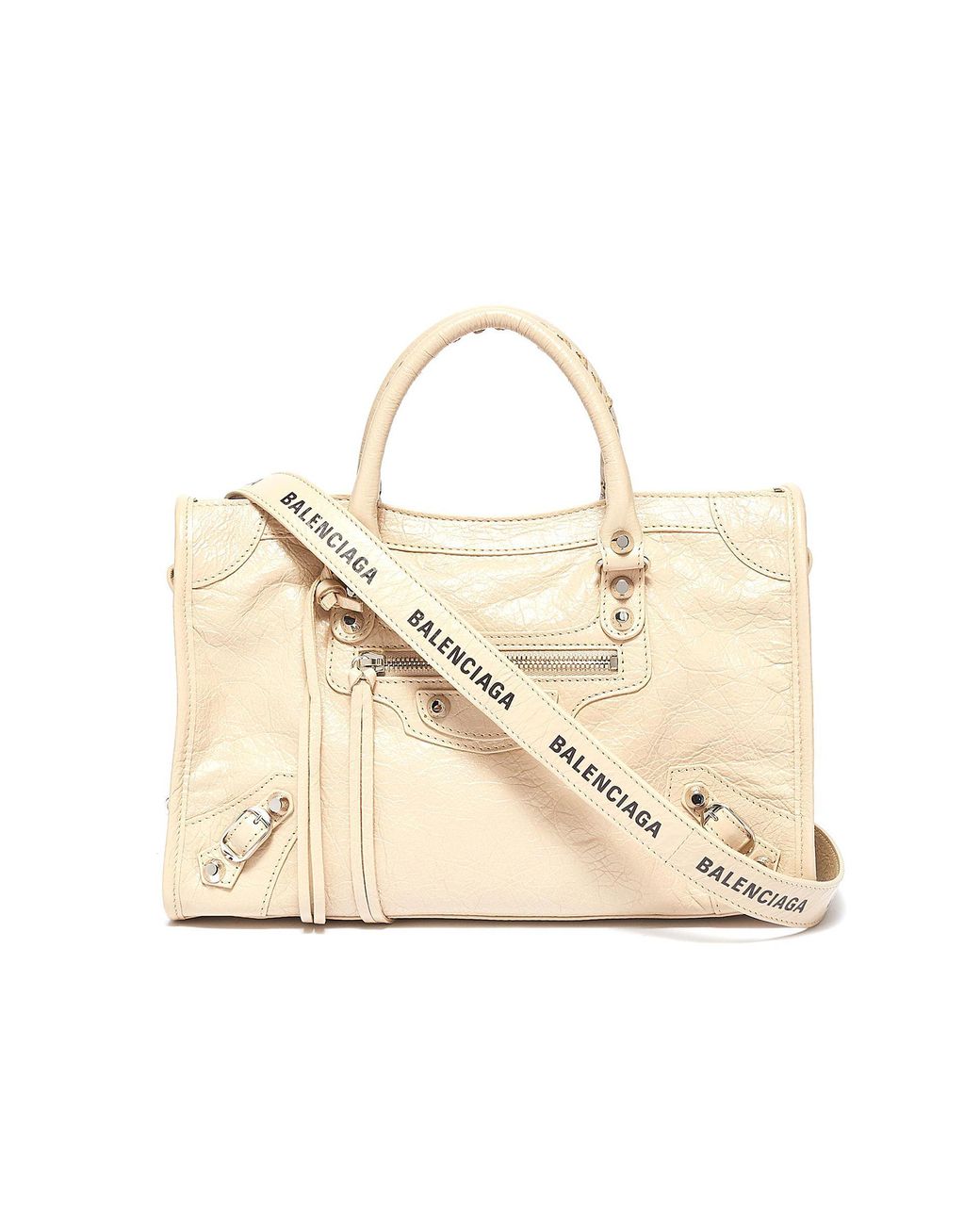 Balenciaga 'classic City' Logo Strap Small Leather Shoulder Bag in Light  Beige (Natural) | Lyst