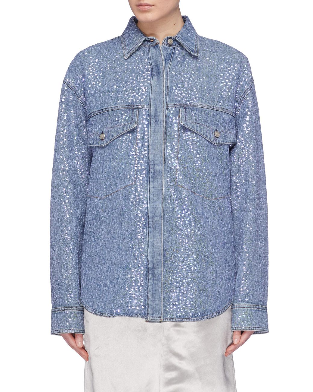Acne Studios 'raehmon' Sequin Embroidered Denim Shirt in Blue | Lyst