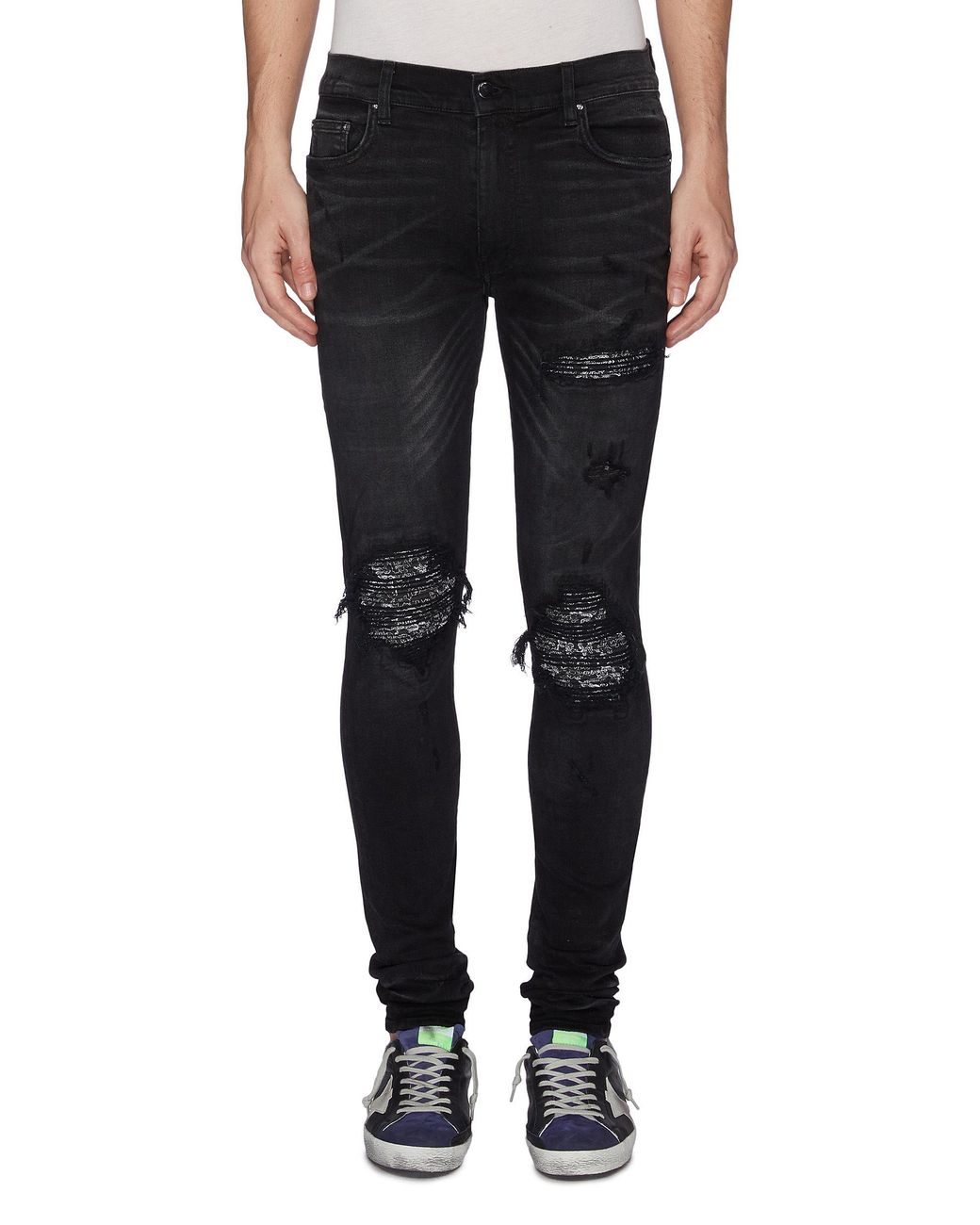 Amiri Denim 'mx1' Bandana Patch Ripped Skinny Jeans in Black for Men ...