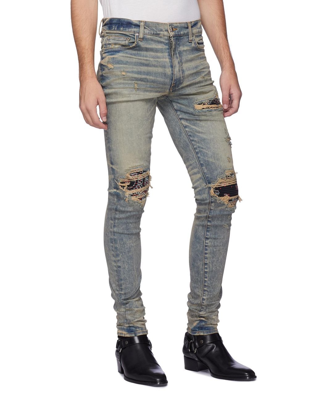 Amiri Bandana Patch Ripped Skinny Jeans in Blue for |