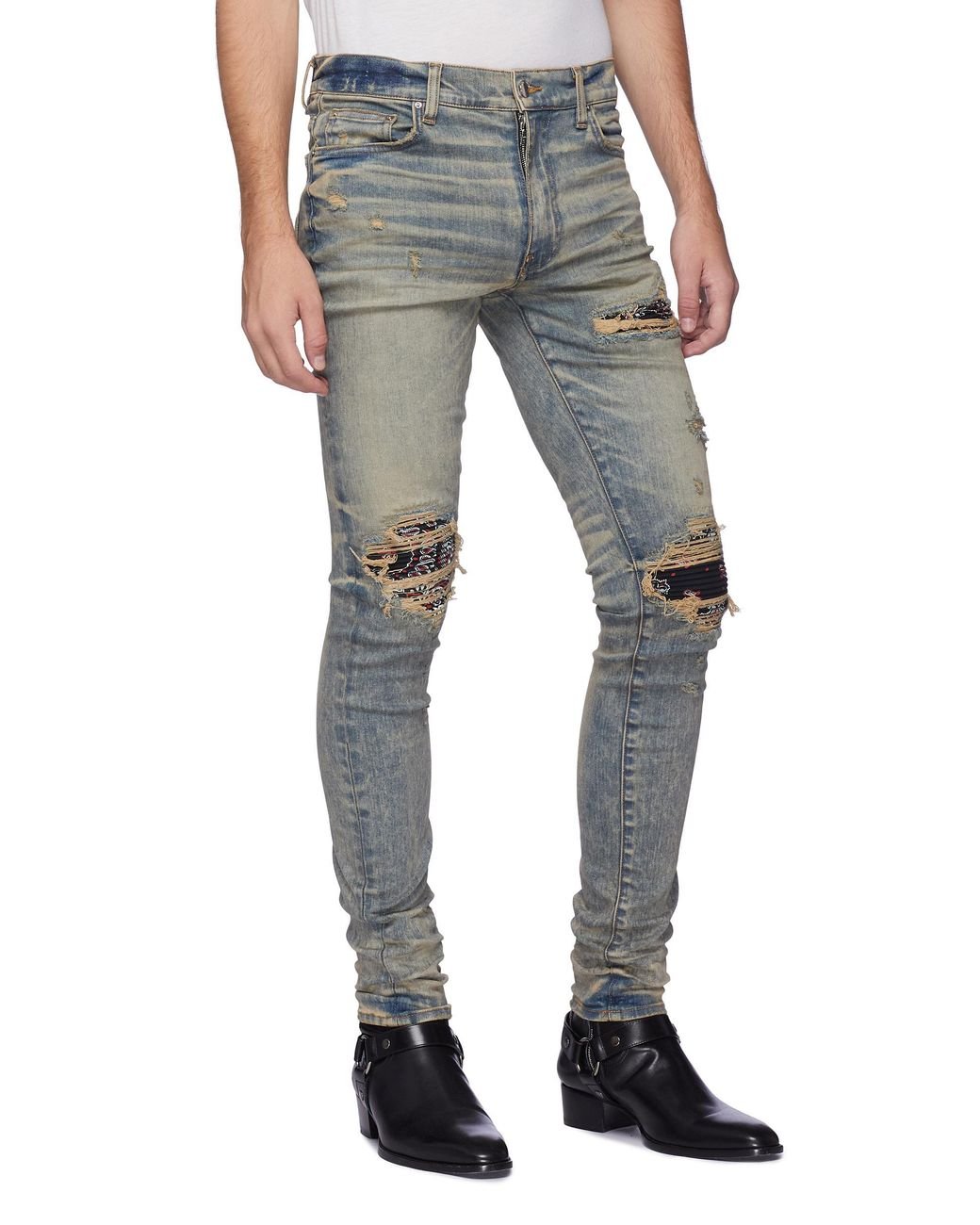 Amiri 'mx1' Bandana Patch Ripped Skinny Jeans in Blue for Men | Lyst