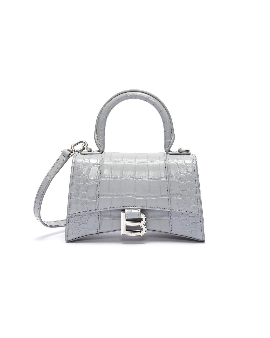 Balenciaga 'hourglass' Xs Top Handle Croc Embossed Leather Bag in Grey  Croc-Embossed (Gray) | Lyst