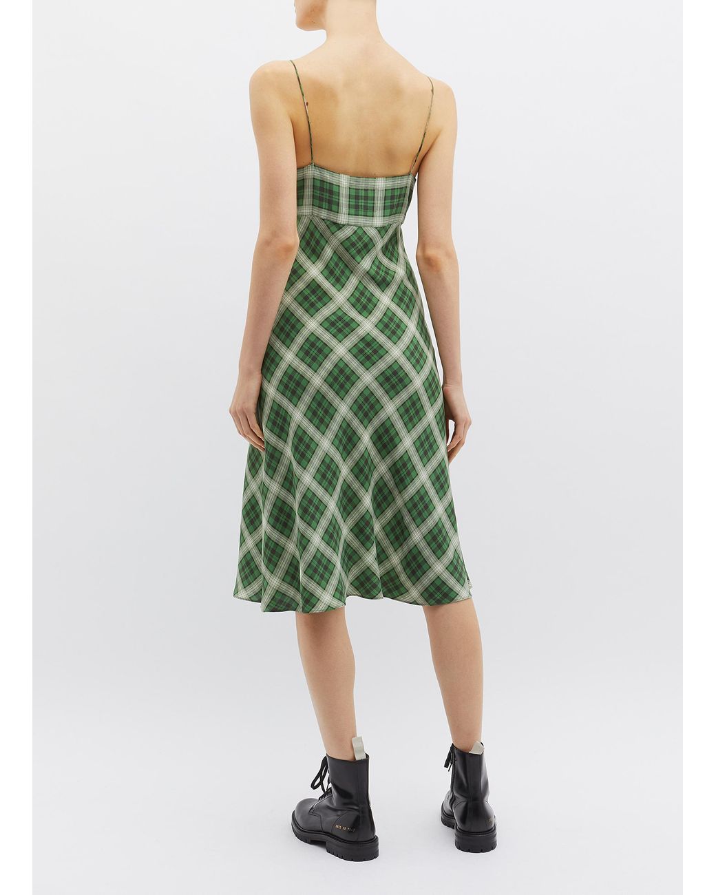 Marc Jacobs Check Plaid Silk Flannel Midi Dress in Green | Lyst