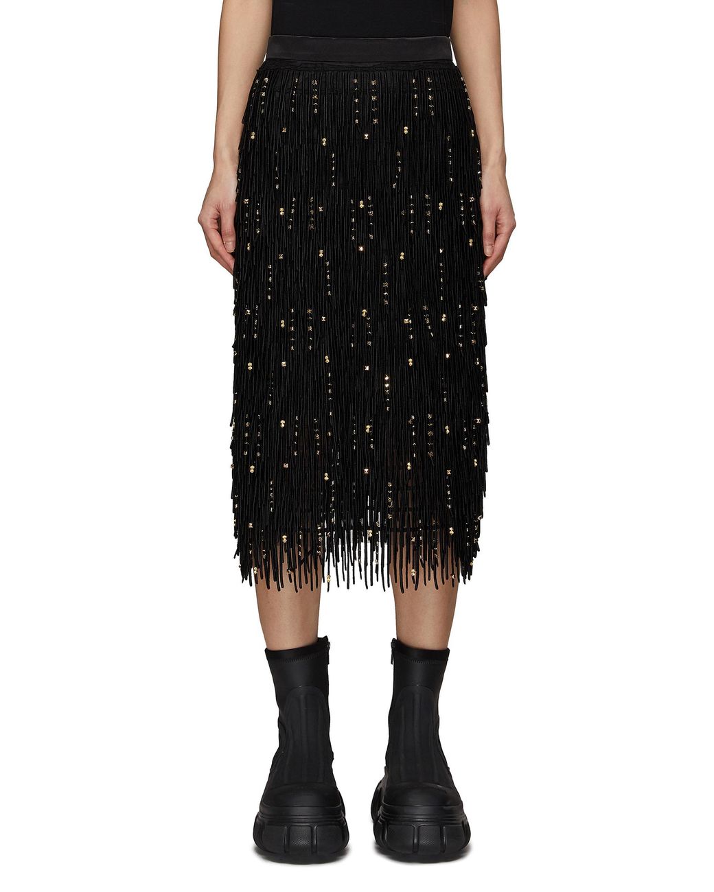 Sacai Beaded Fringe Lace Midi Skirt in Black Lyst UK