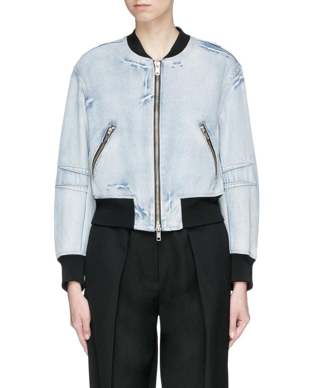 Zip Sleeve Cropped Denim Bomber Jacket 