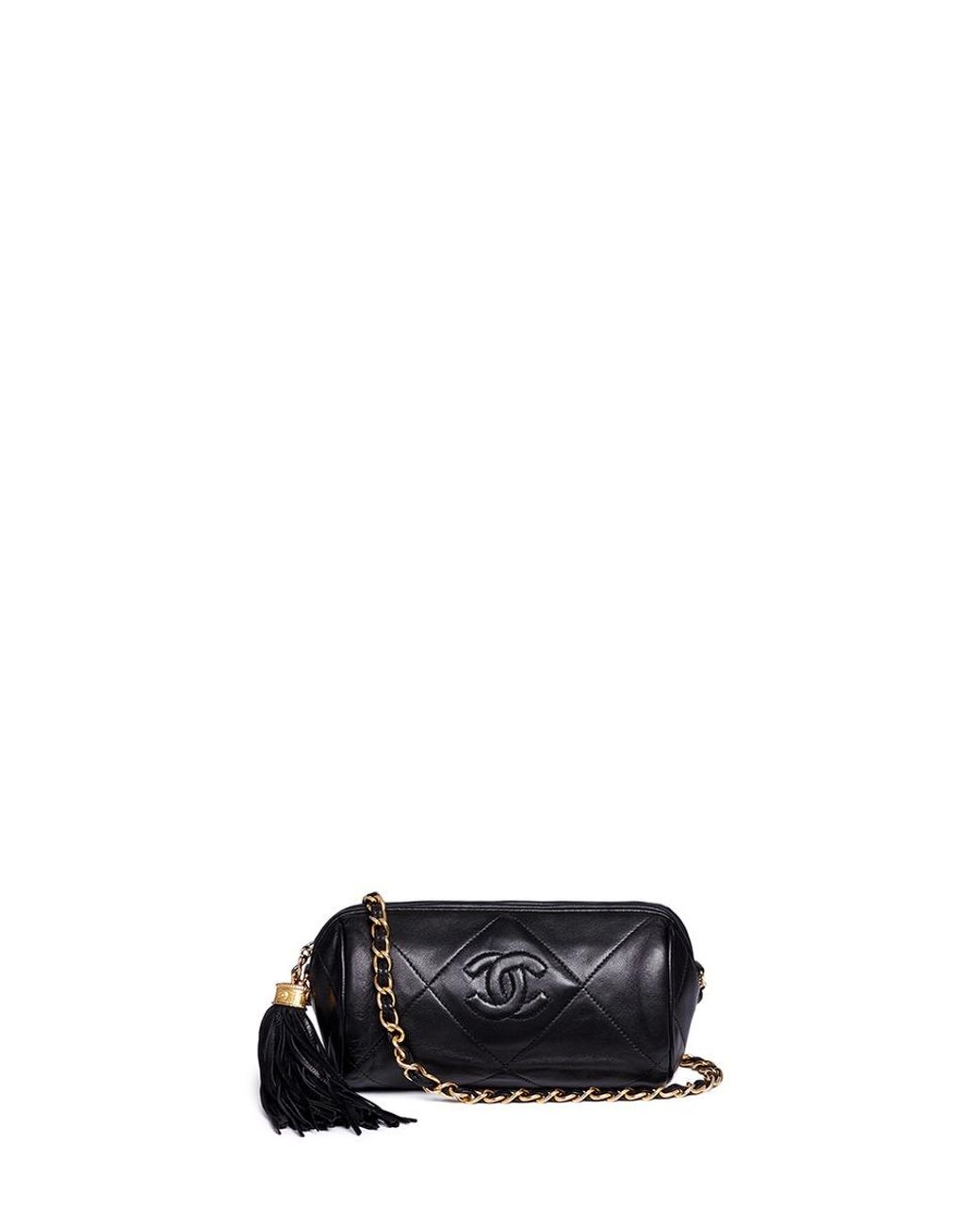 Chanel Mini Quilted Leather Barrel Bag in Black