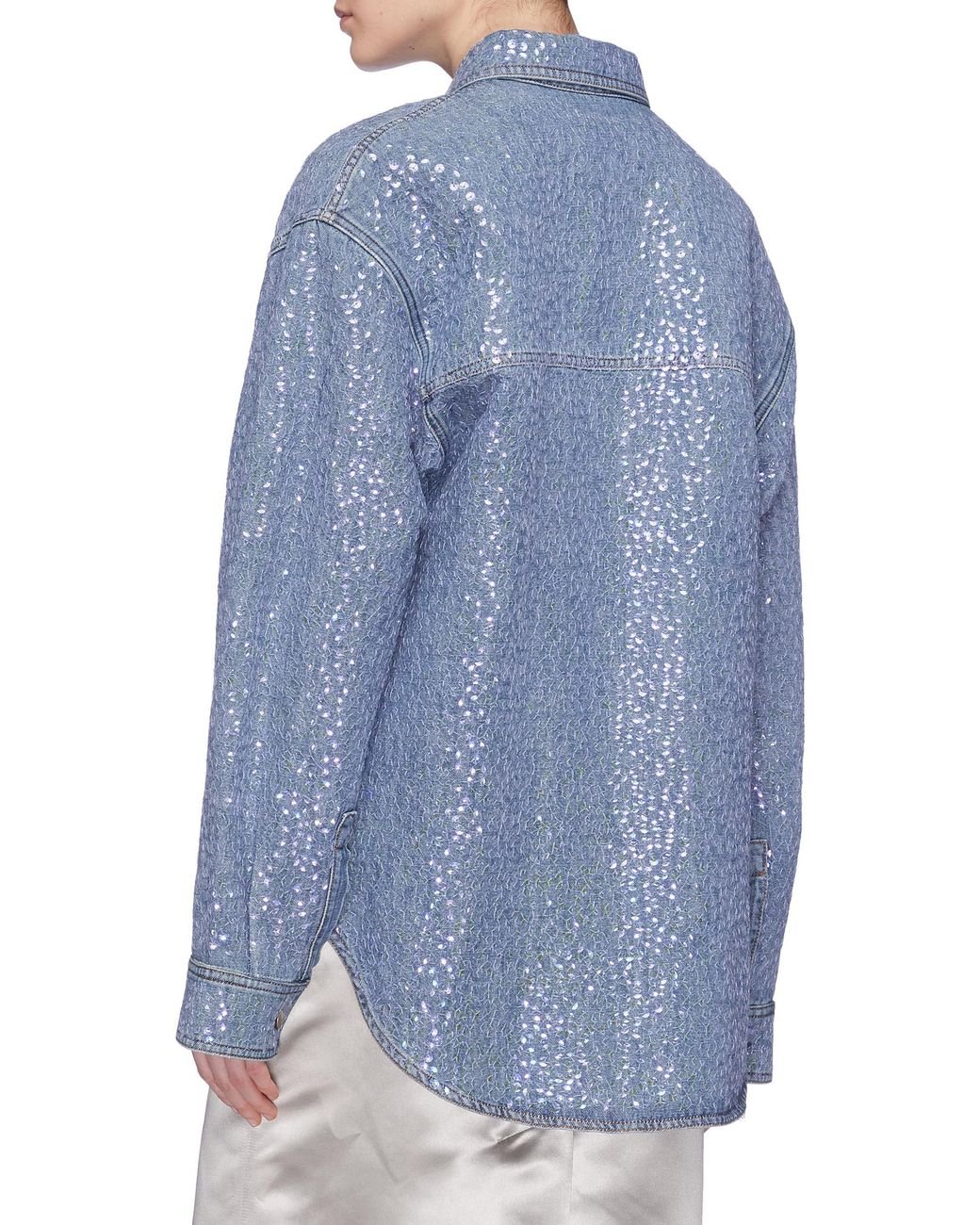 Acne Studios 'raehmon' Sequin Embroidered Denim Shirt in Blue | Lyst