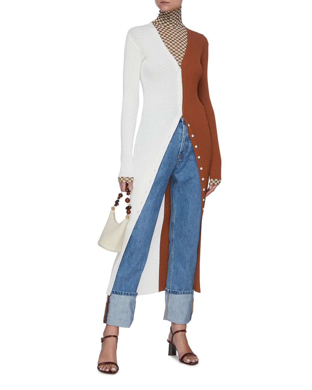 Check Turtleneck Long Sleeve Mesh Top 