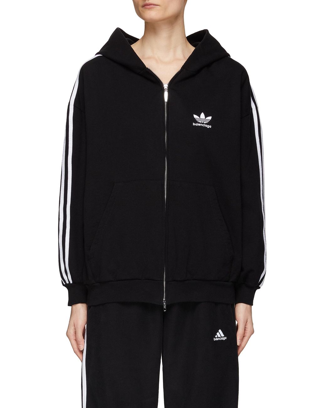 Balenciaga X Adidas Long Sleeve Zip Up Hoodie in Black | Lyst