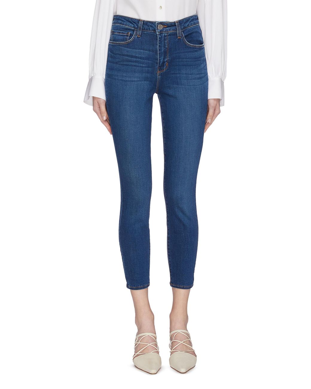 L'Agence Denim 'margot' Cropped Skinny Jeans in Blue - Lyst