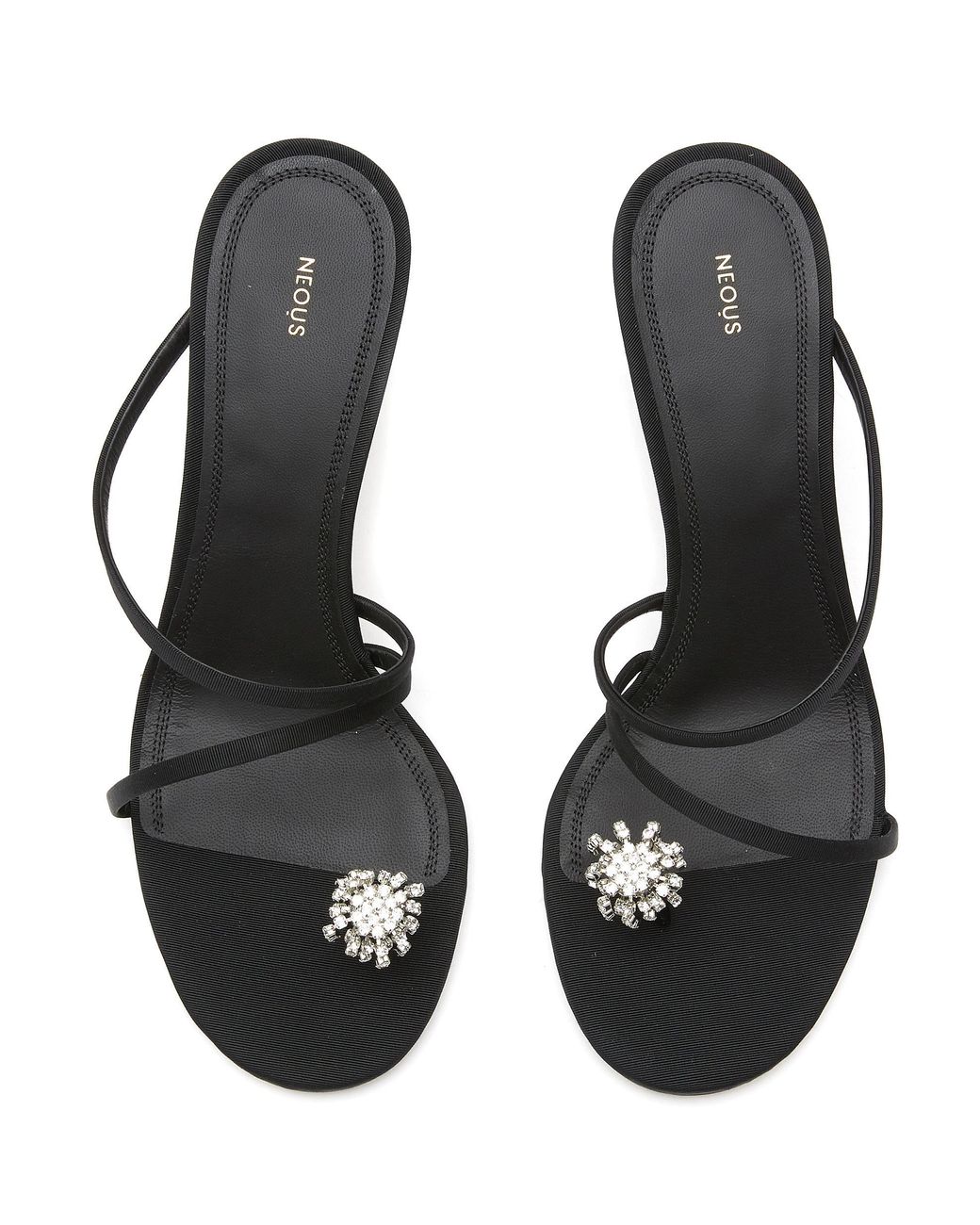 Neous Venus' Crystal Toe Ring Heeled Strap Sandals in Black | Lyst