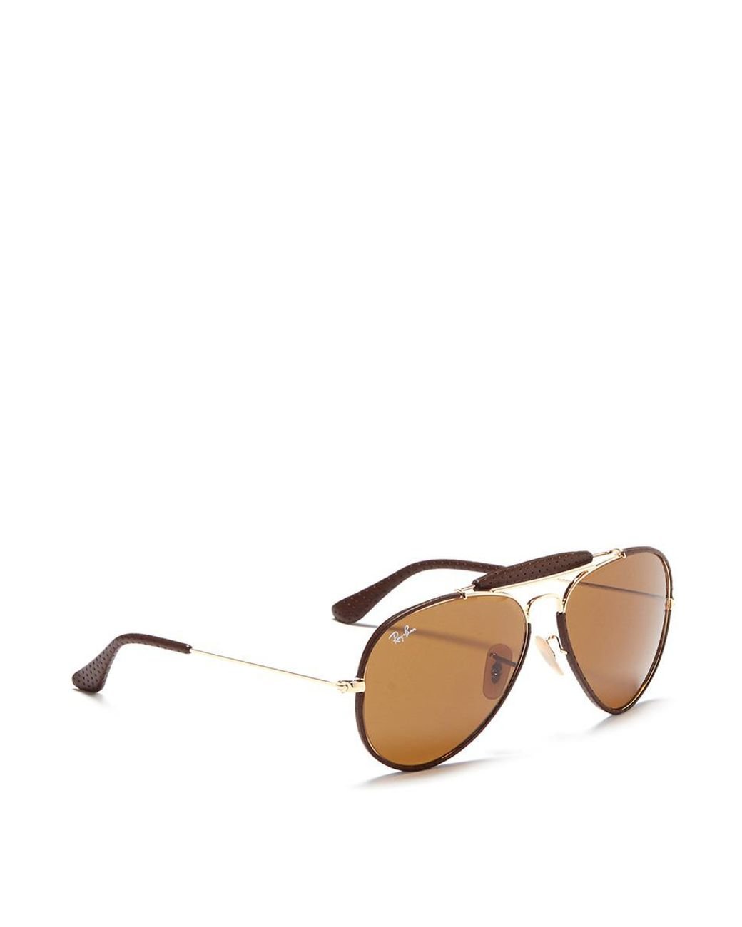 Ray-Ban 'outdoorsman Craft' Leather Wrap Metal Aviator Sunglasses in  Metallic | Lyst