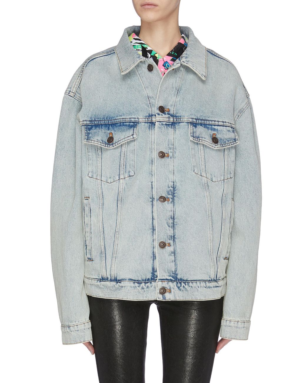 Balenciaga Neon Logo Print Denim Jacket in Blue | Lyst