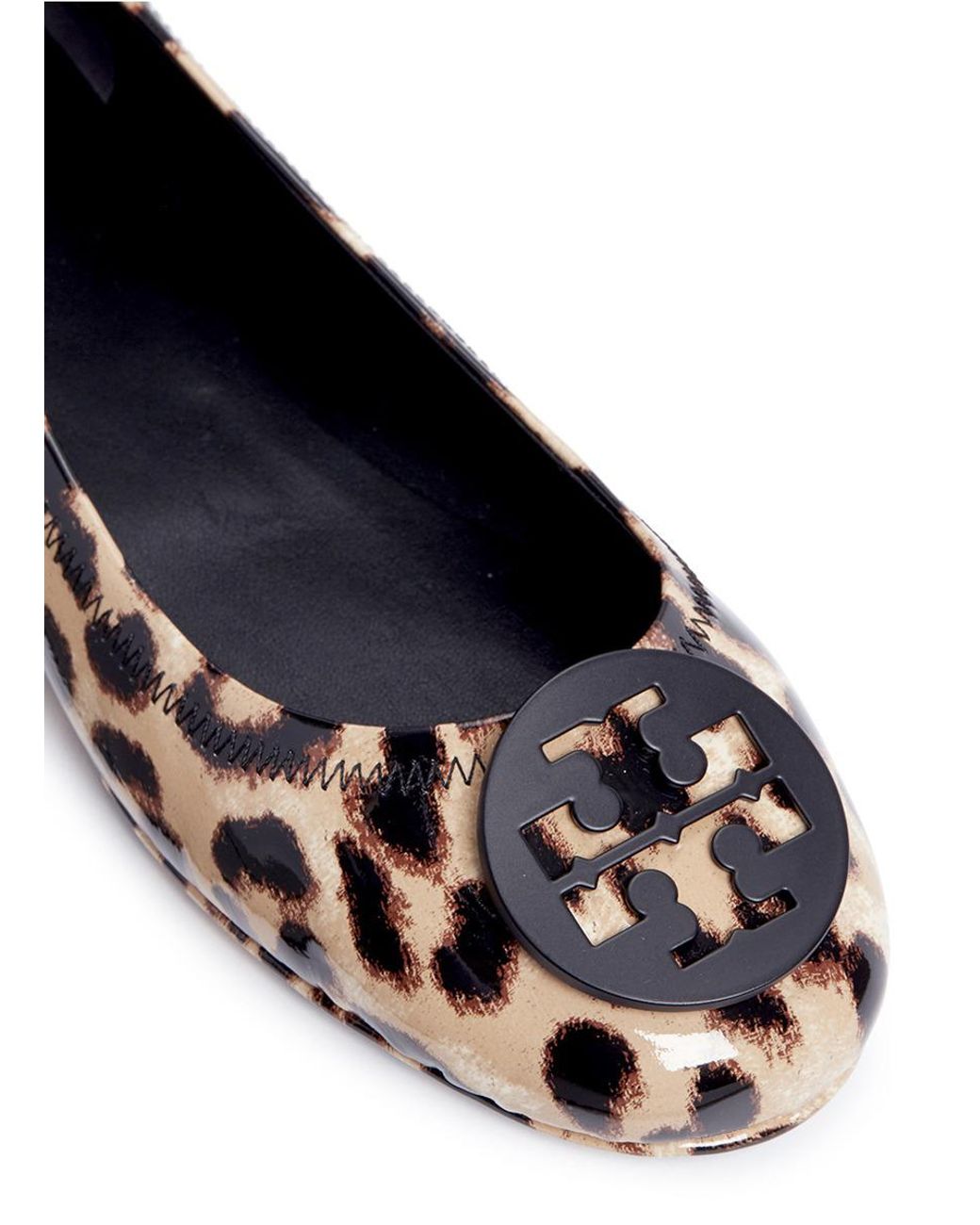 Tory Burch 'minnie Travel' Leopard Print Patent Leather Ballet Flats in  Black | Lyst