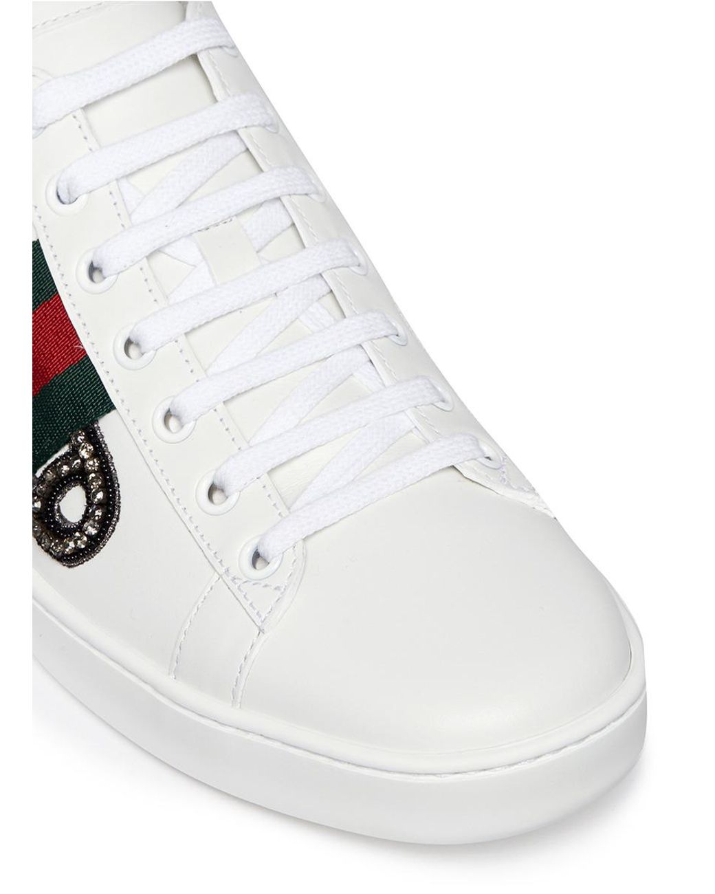 Gucci 'ace' Safety Pin Embellished Leather Sneakers | Lyst