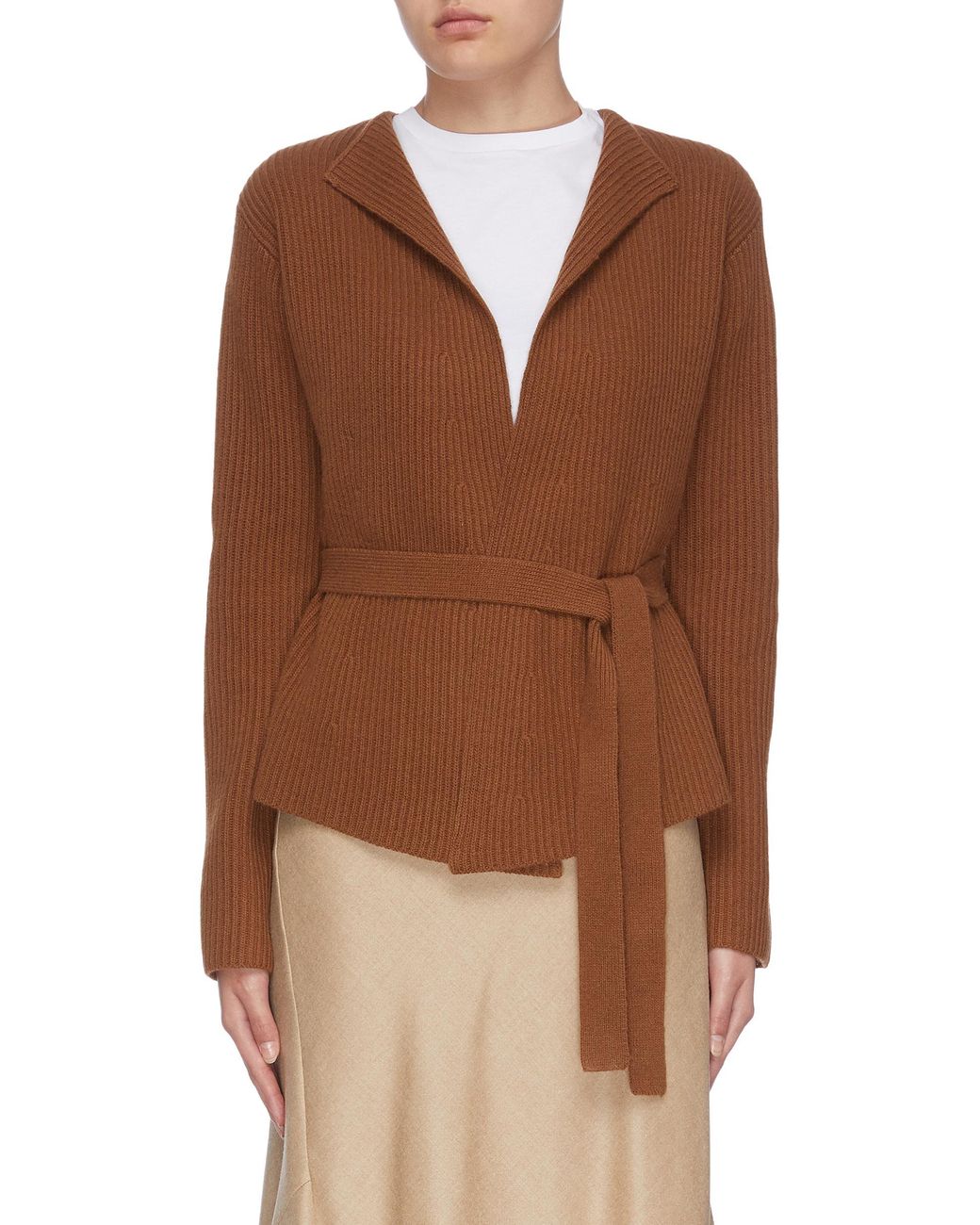 Theory Wool Belted Rib Knit Jacket in Brown Save 50 Lyst