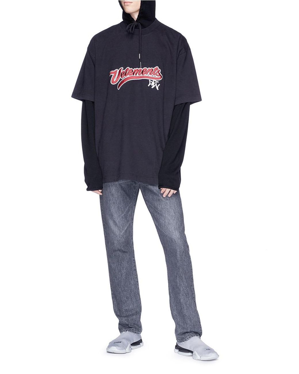 Vetements Logo Embroidered T-shirt in Black for Men | Lyst