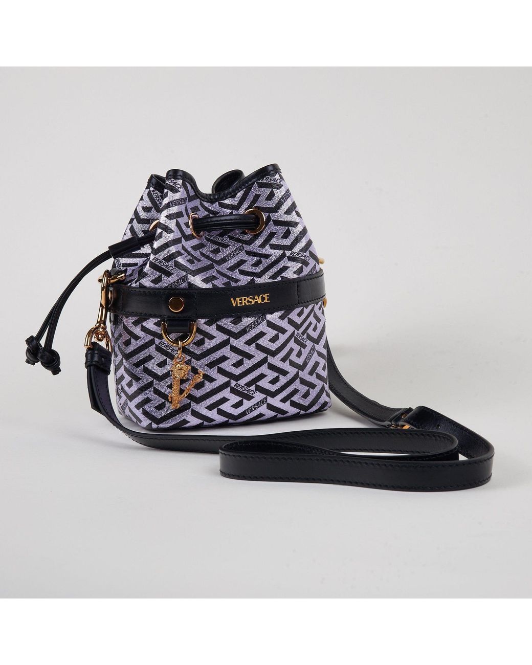 Versace Synthetic La Greca Mini Bucket Shoulder Bag in Purple | Lyst