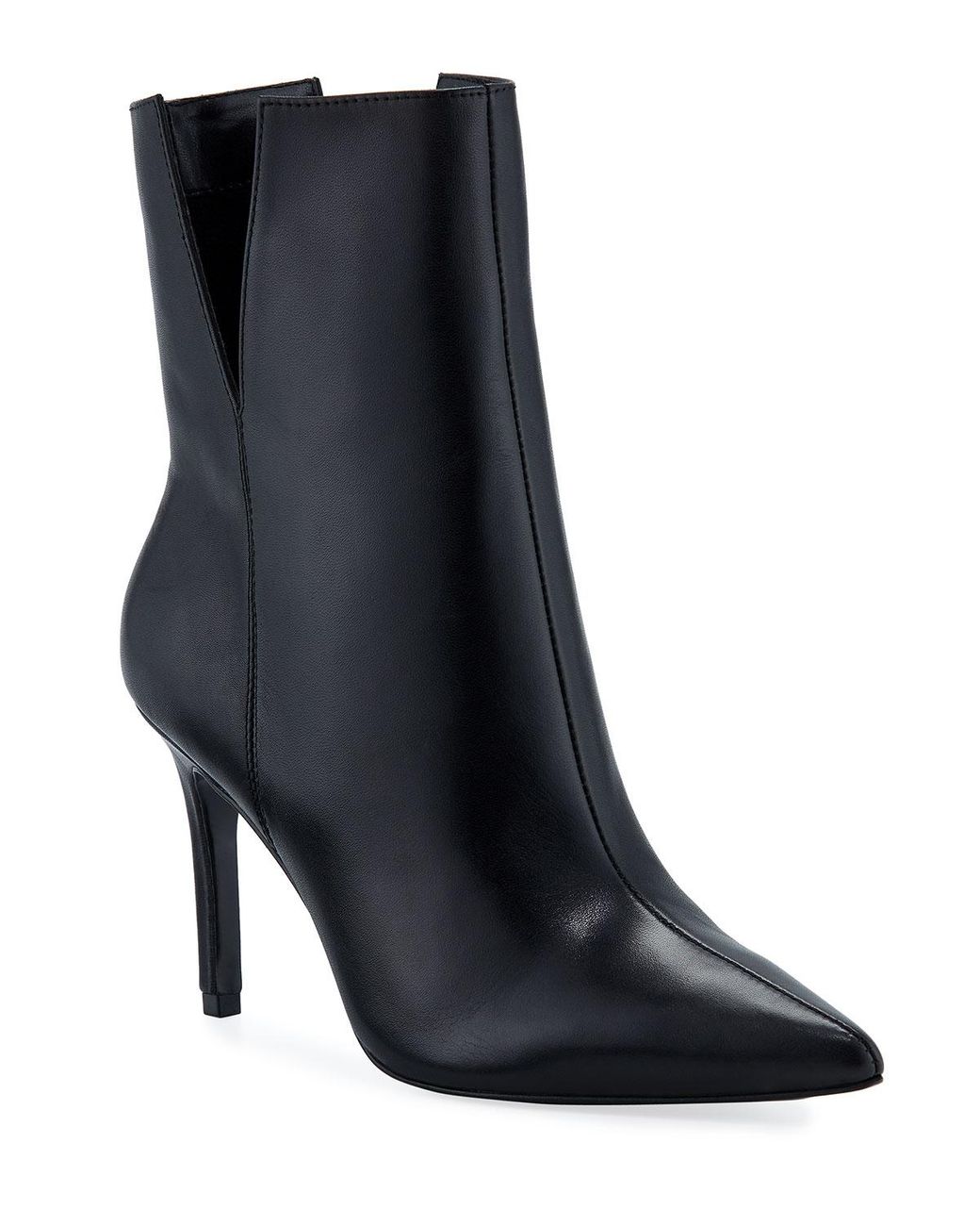 black leather stiletto booties