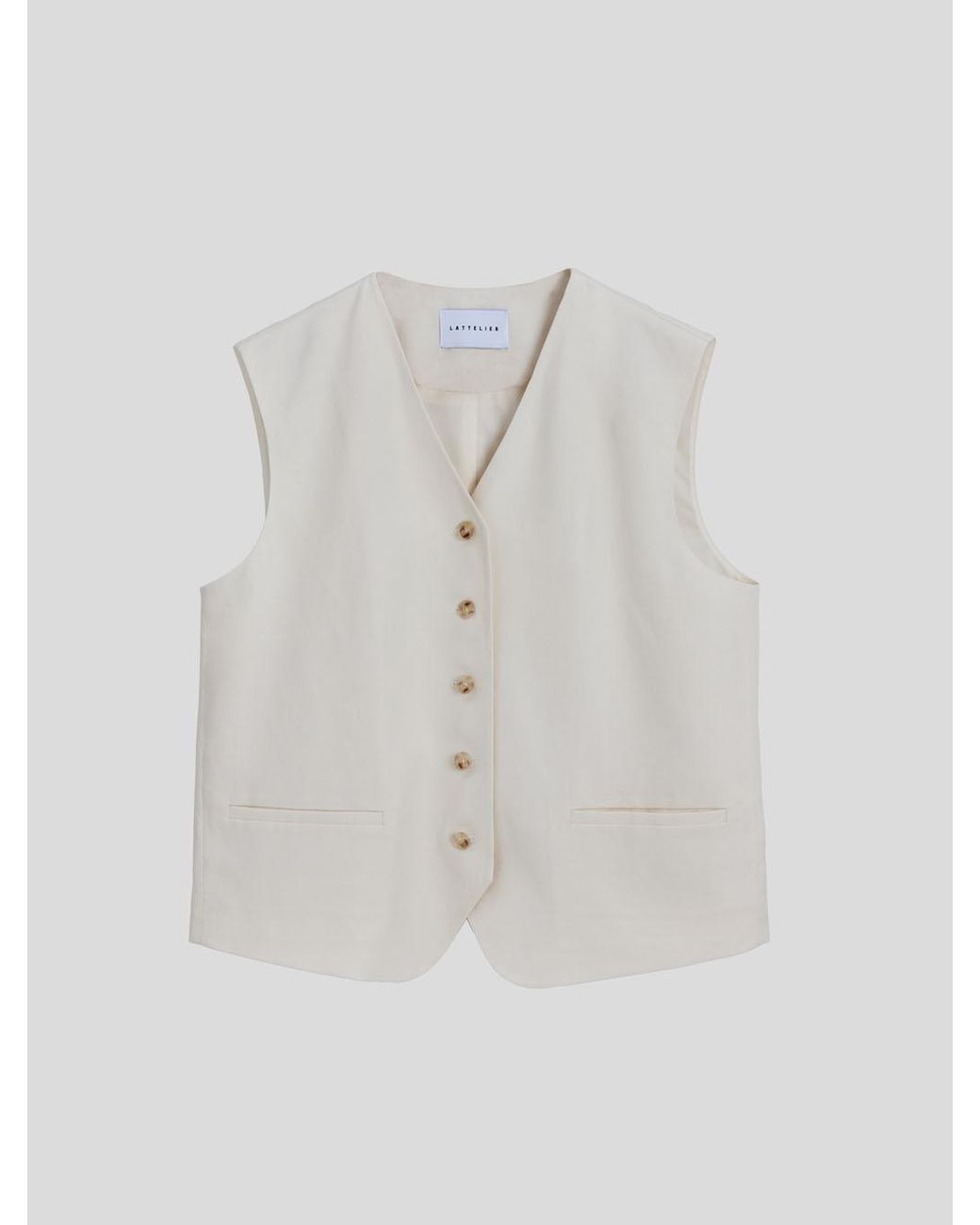 Lattelier Linen Button Front Vest In Natural White White Lyst