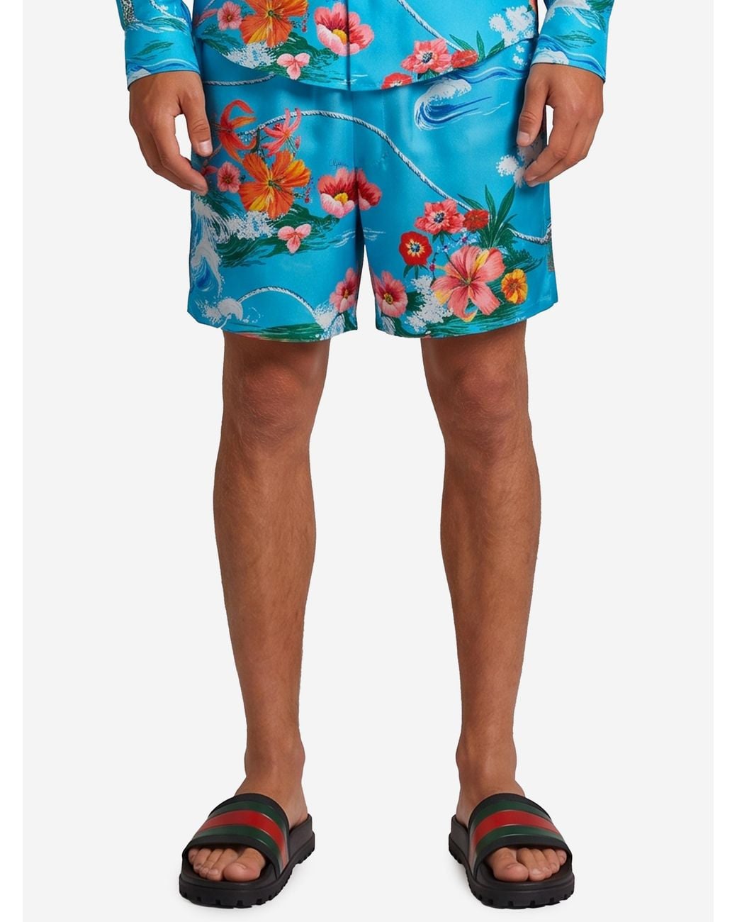 Gucci Blue Floral Print Shorts for men