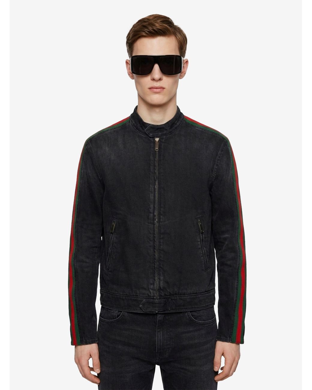 Gucci Black Web Cotton Denim Biker Jacket for men