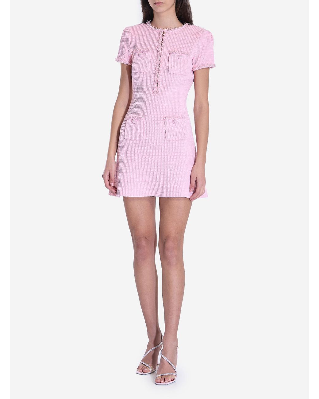 self portrait pink knit mini dress Self-Portrait in long bell sleeves