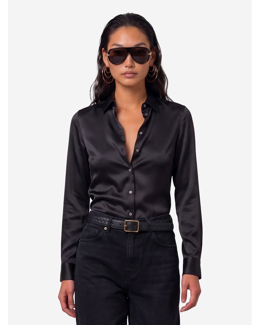 SUTTON NEW YORK Blue Stretch Silk Shirt