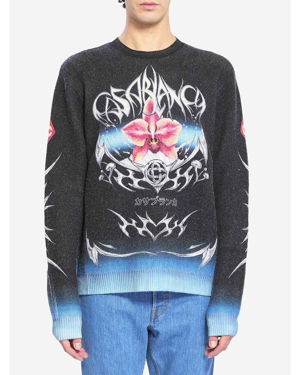 Casablanca Gray Sweater With Blades Print for men