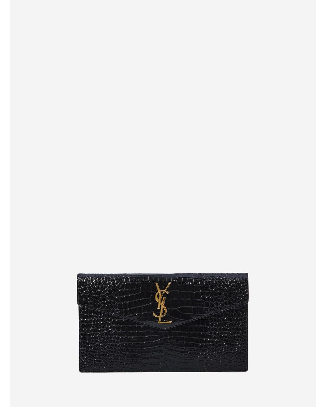 Saint Laurent White Small Envelope Pouch Croco Print