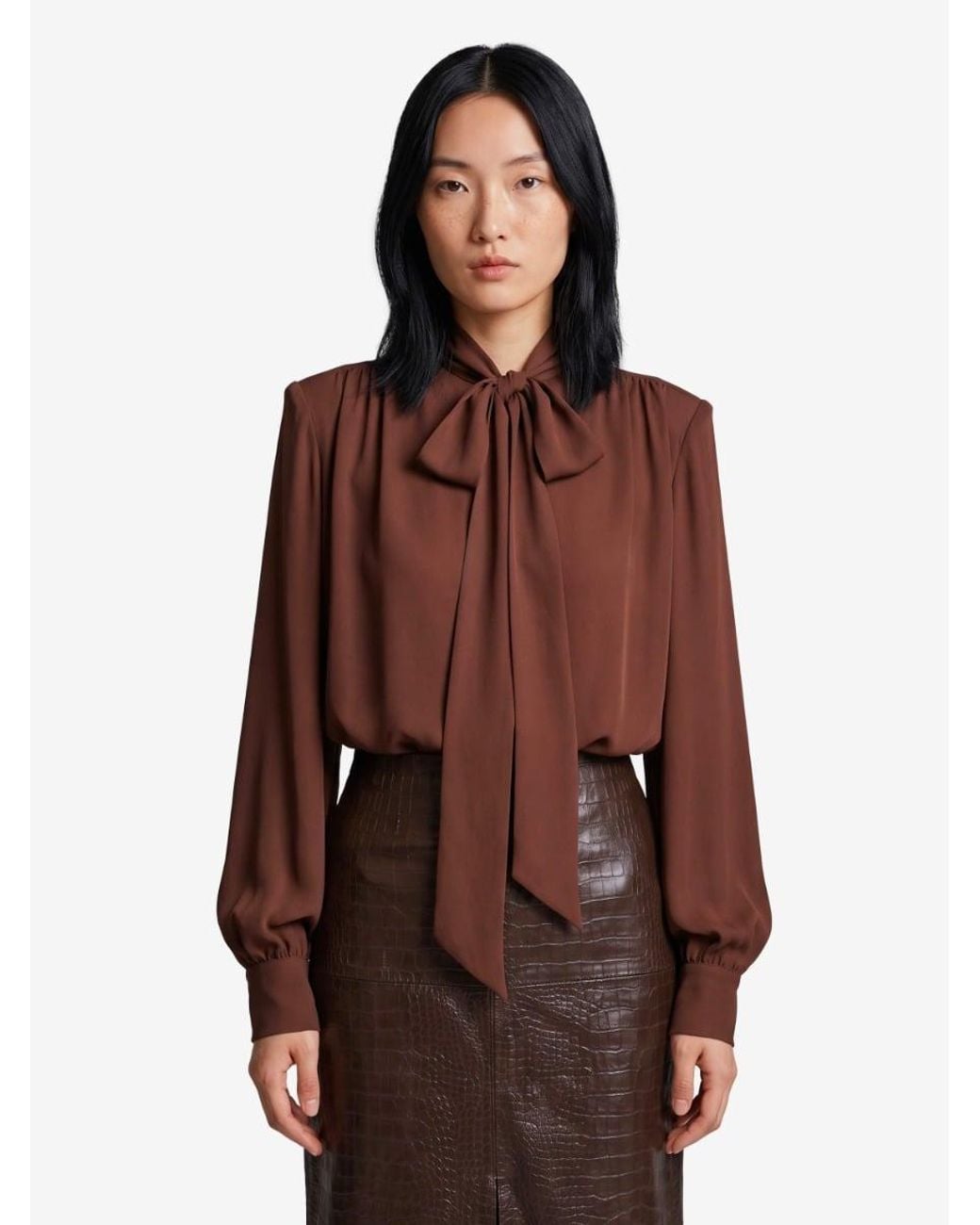 FEDERICA TOSI Brown Silkblouse Blouse With Bow