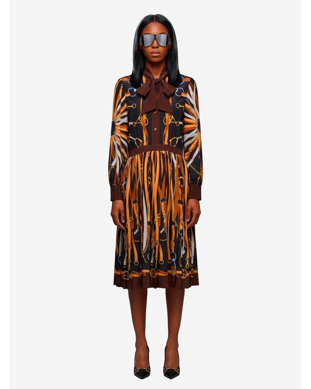 Gucci Black Printed Silk Chemisier Dress