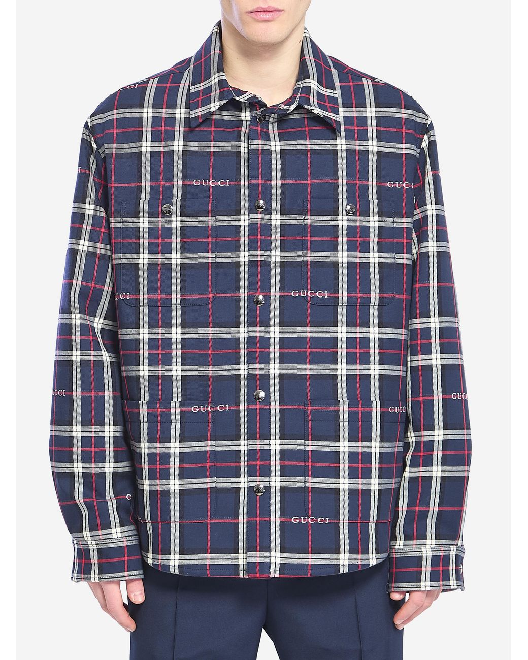Gucci Blue Check Quilted Overshirt for men