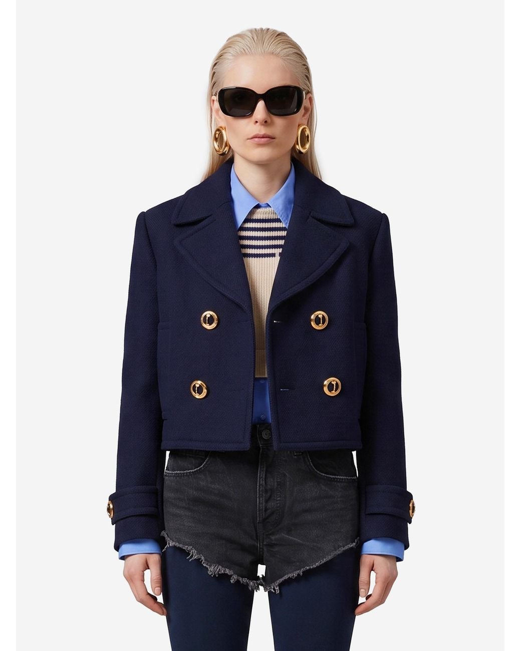 Balenciaga Blue Cropped Peacoat