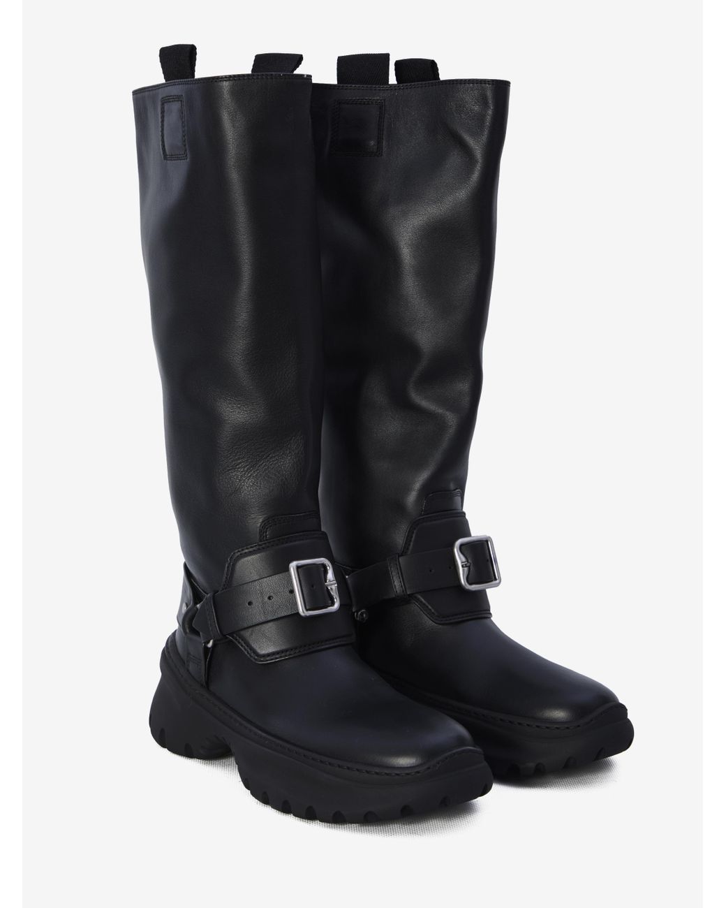 Burberry Leather Stomp Boots in Black | Lyst