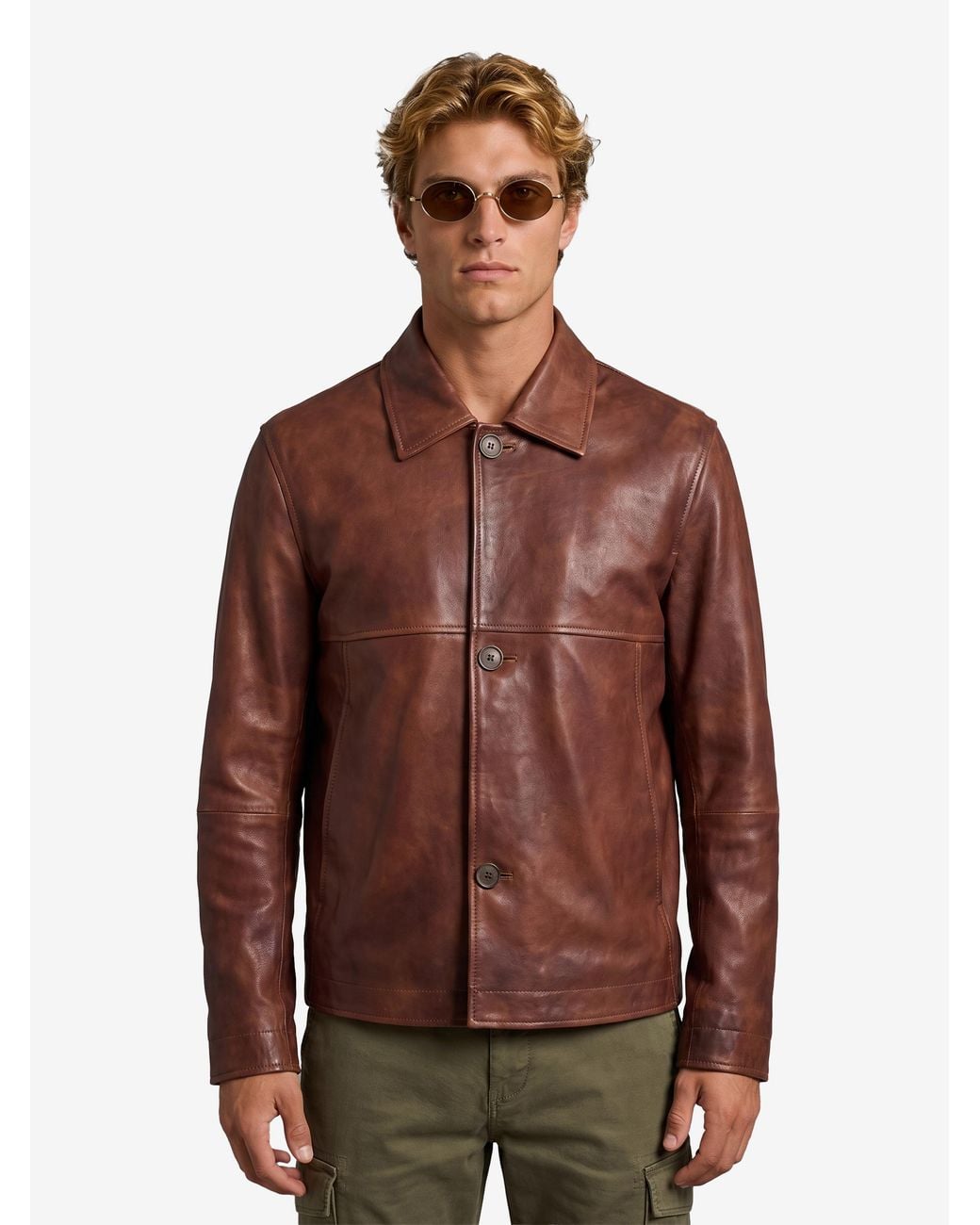Arma Brown Steep Vegetal Leather Jacket for men