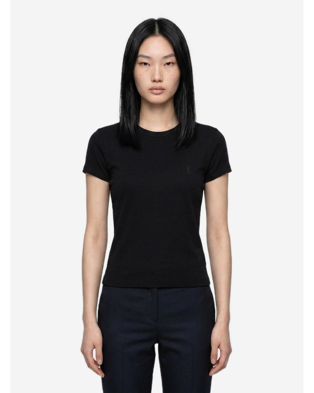 Saint Laurent Black Slim Fit Tshirt With Monogram