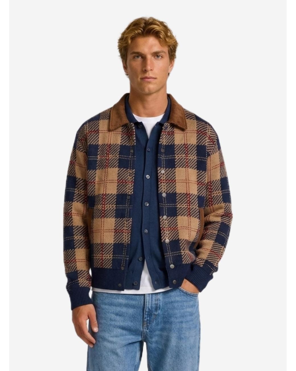 Guest In Residence Blue Camel Combo Tartan Bomber for men