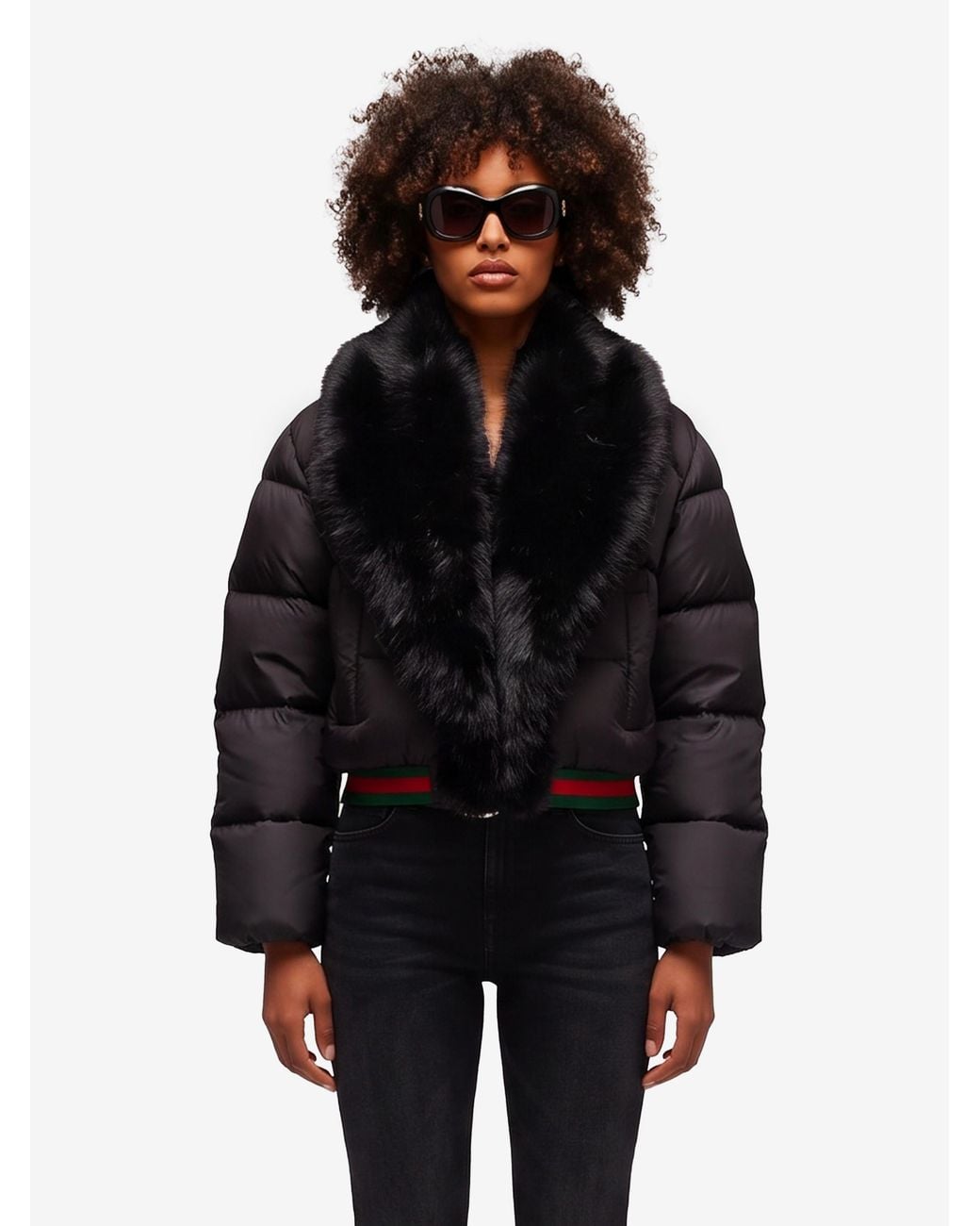 Gucci Blue Short Padded Down Jacket With Shearling
