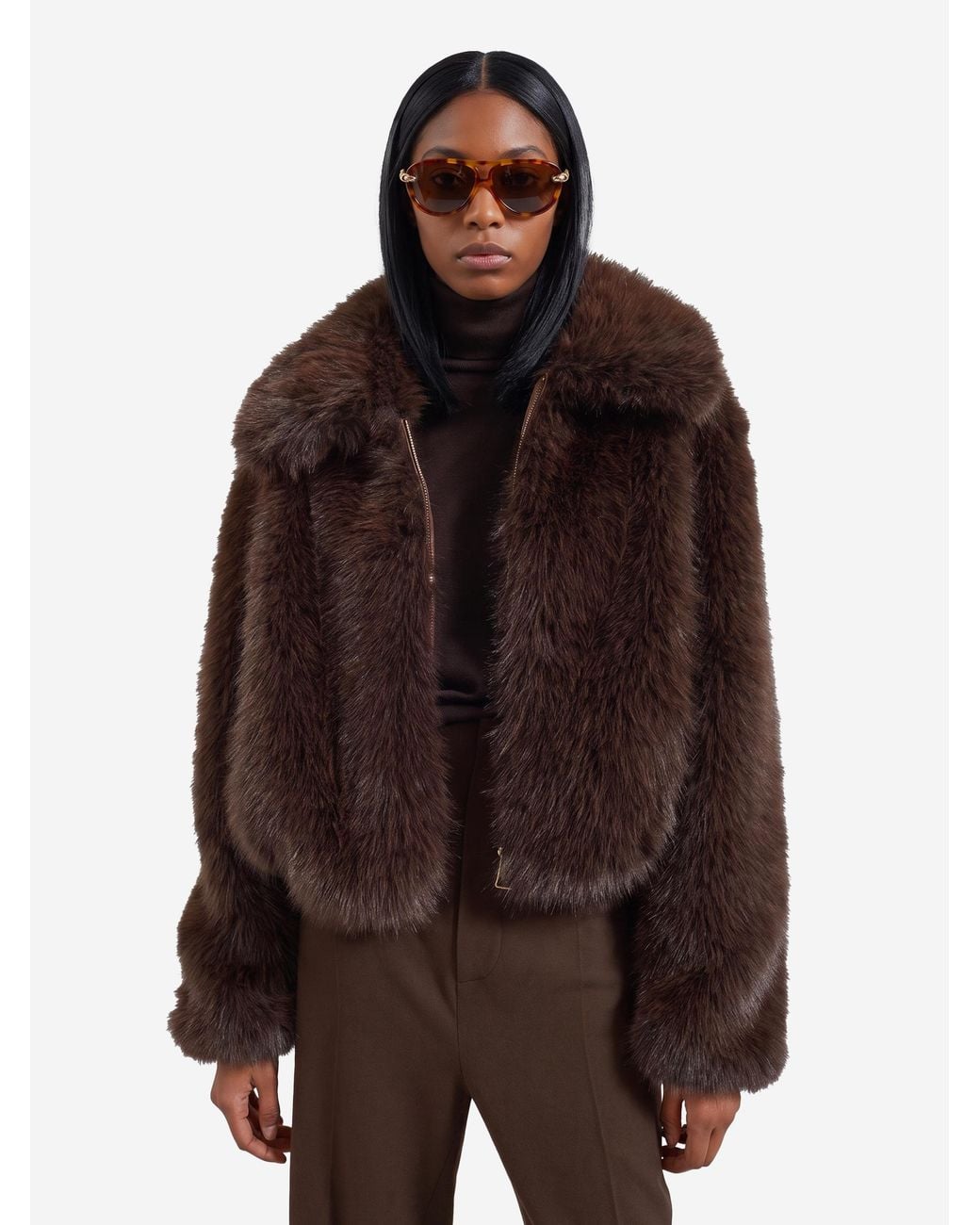 Frankie Shop Brown Dark Plum Hope Faux Fur Jacket