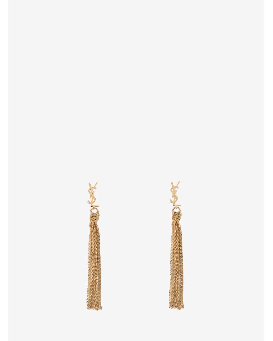 Saint Laurent White Cassandre Tassel Earrings