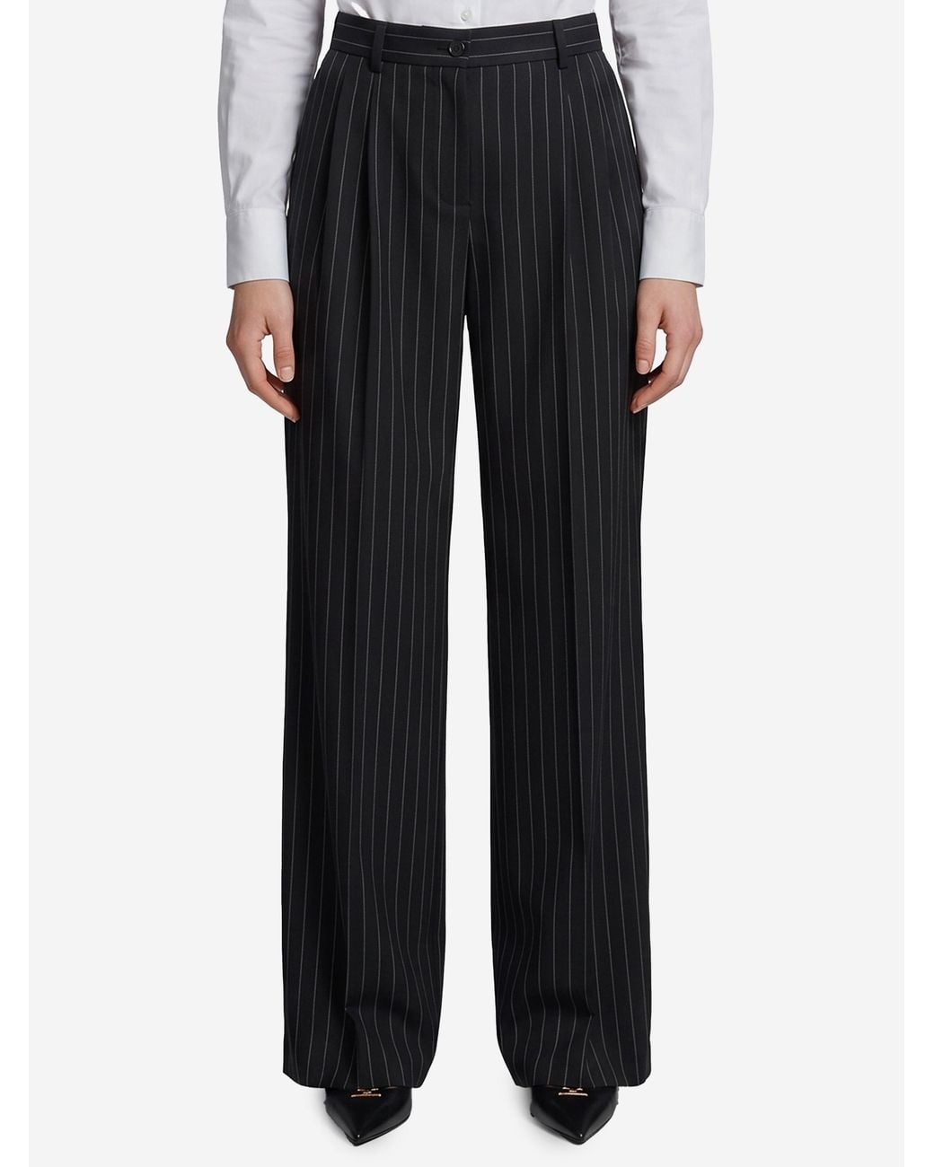 Dolce & Gabbana Black Wool Stripe Tailored Pants